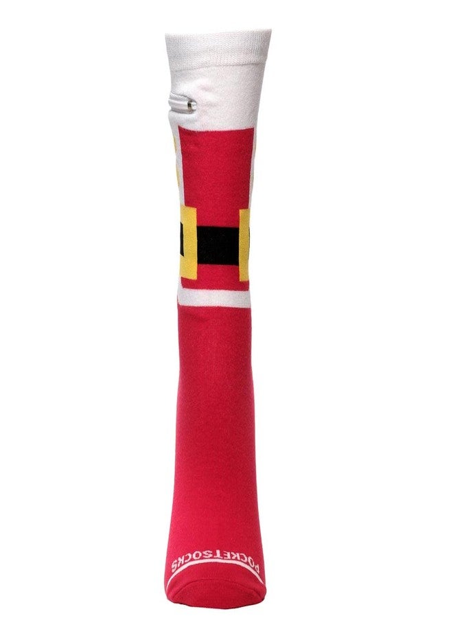 Pocket Socks Fashion Print Holiday Crew Socks for Women & Men - Anti Theft Novelty Socks w/Hidden Zipper Stash Spot Pocket for Travel ID, Keys, Cash - Santa Suit (Limited Edition) - Image 4
